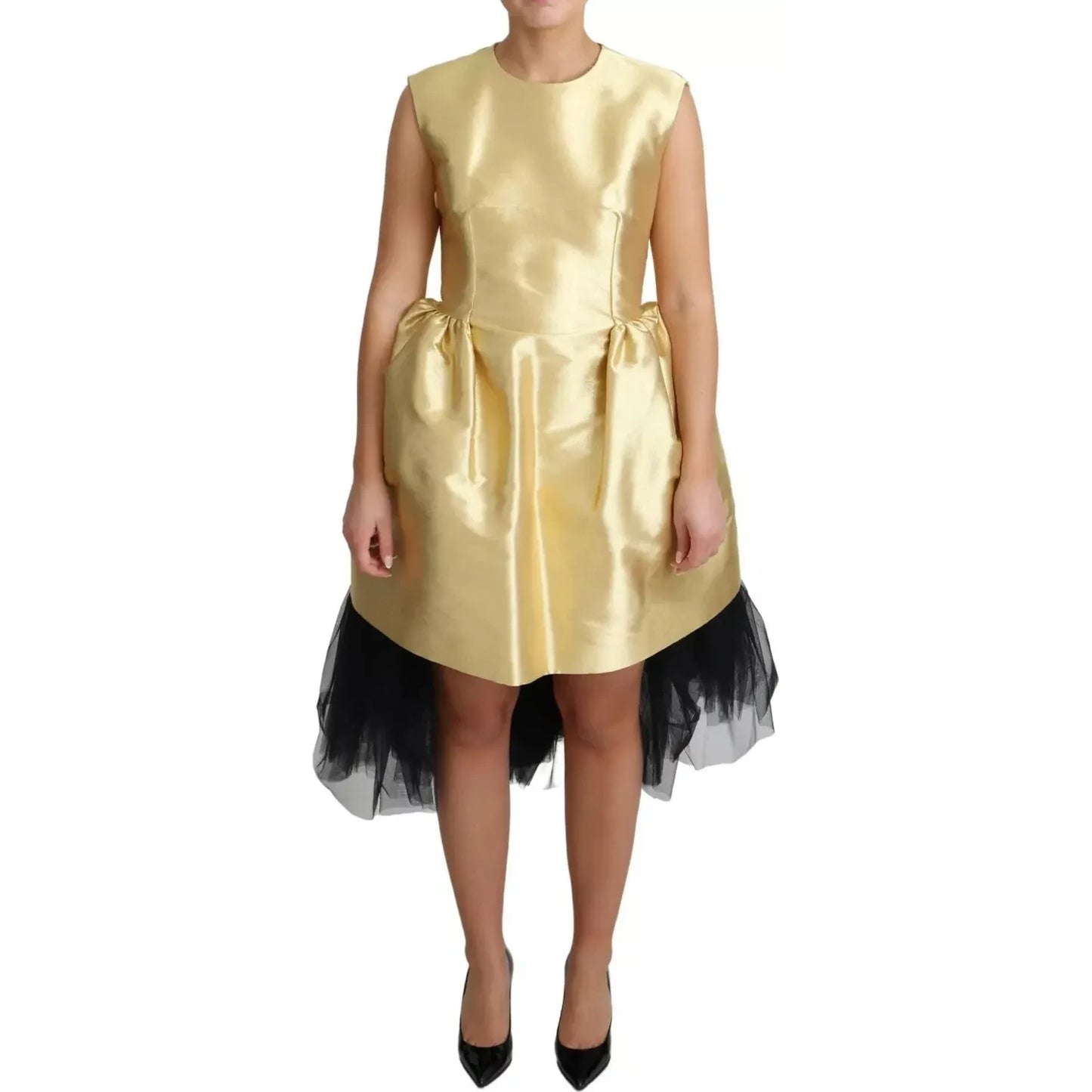 Gold Polyester Sleeveless A-line Tulle Dress