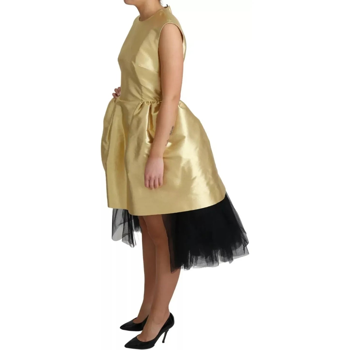 Gold Polyester Sleeveless A-line Tulle Dress