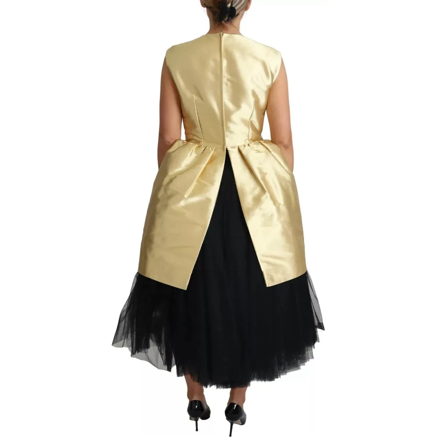 Gold Polyester Sleeveless A-line Tulle Dress