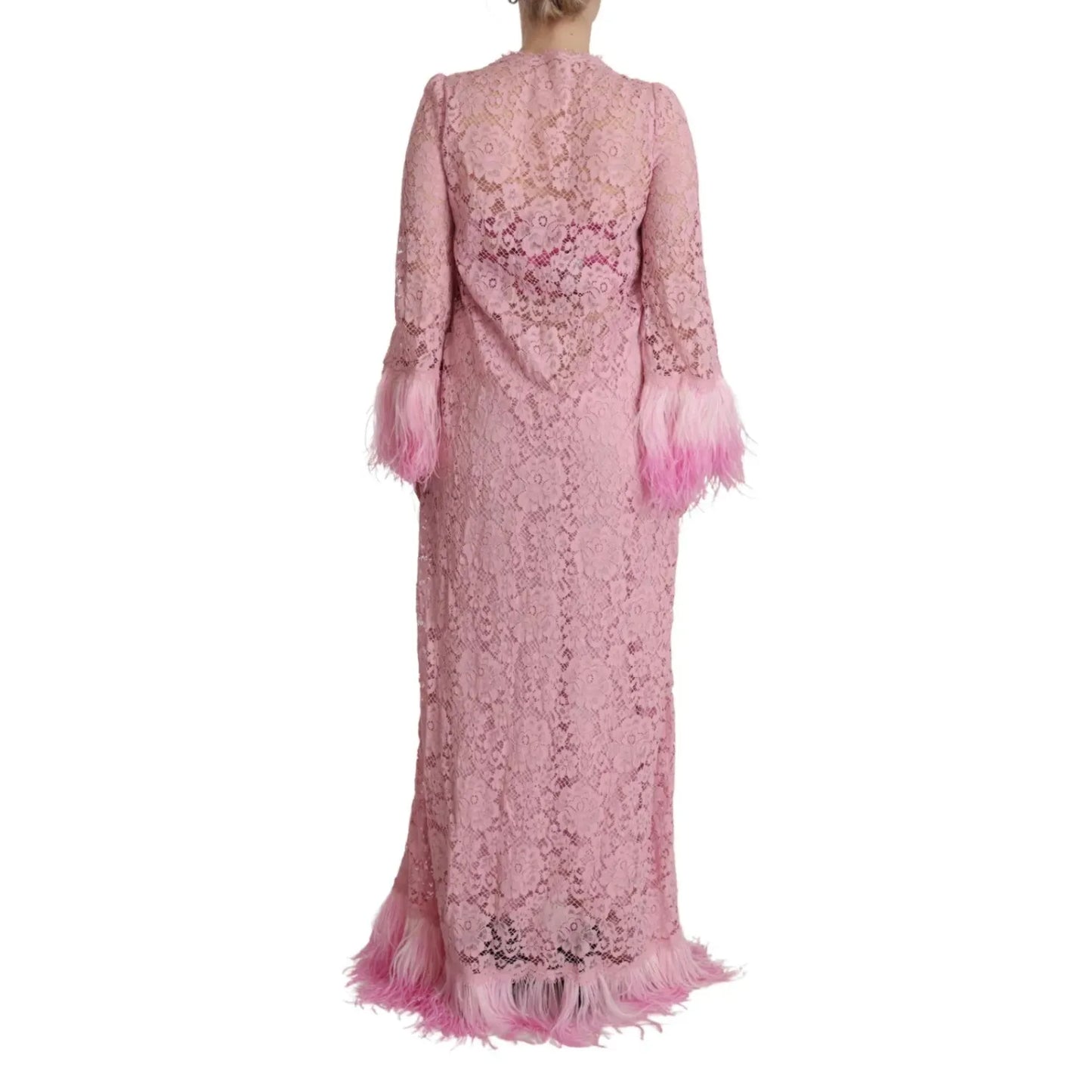 Dolce & Gabbana Shift Lilac Lace Feathers Long Sleeves Dress Dolce & Gabbana