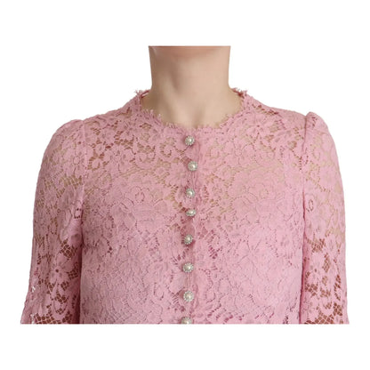 Dolce & Gabbana Shift Lilac Lace Feathers Long Sleeves Dress Dolce & Gabbana