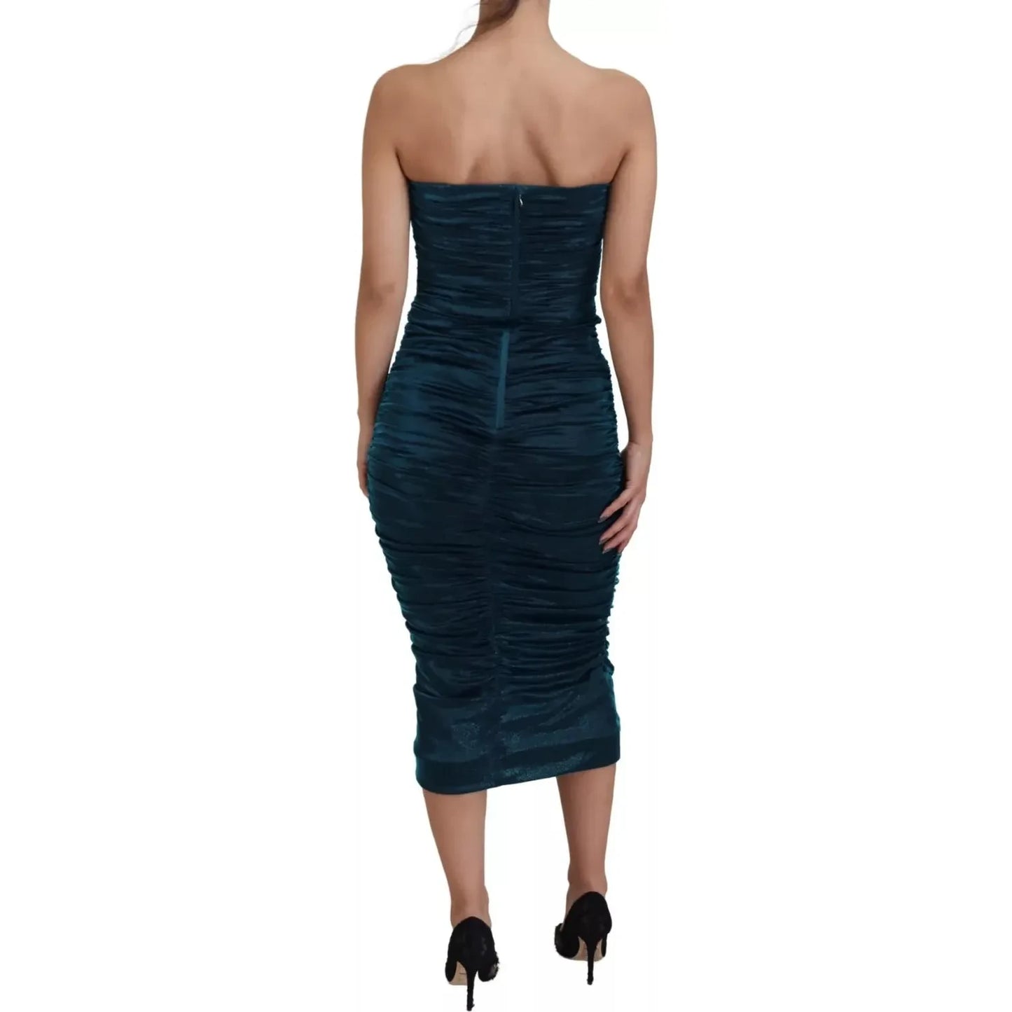 Silk Blend Blue Satin Fitted Strapless Dress