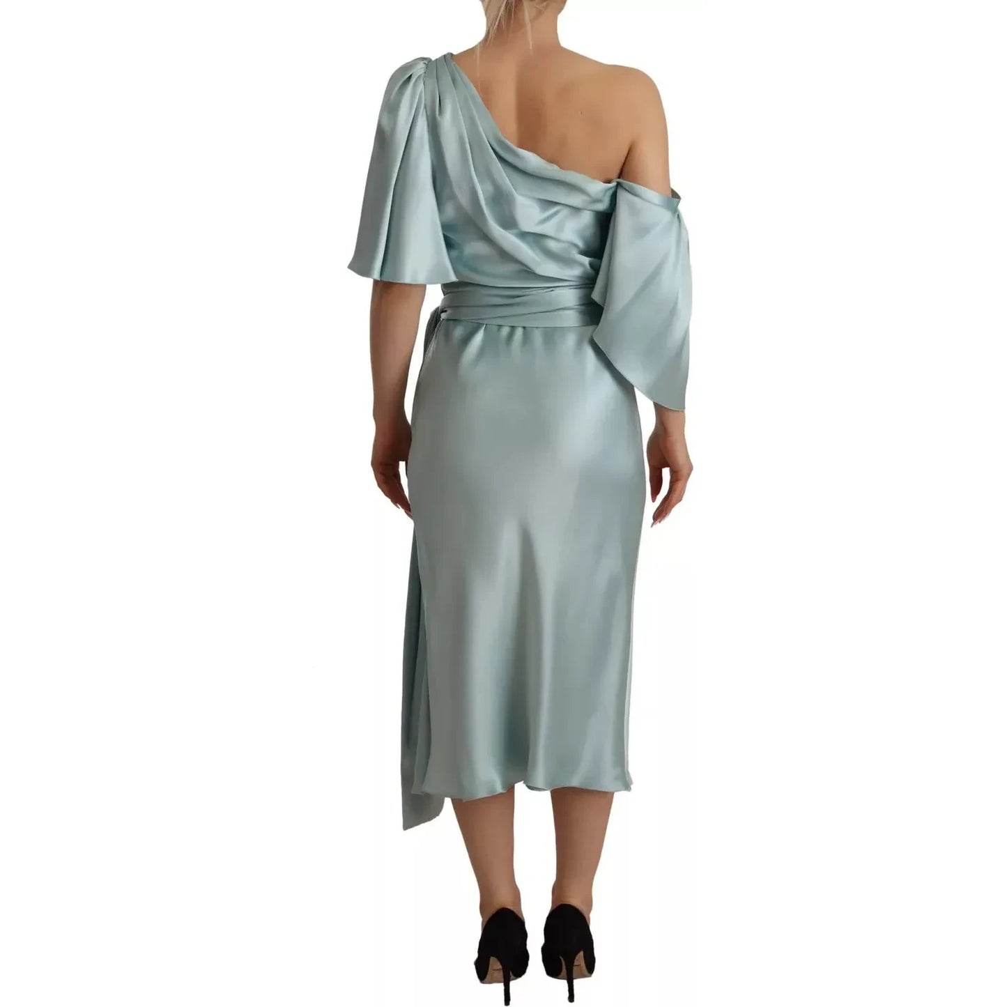 Silk Mint Green Fit Cut One Shoulder Midi Dress