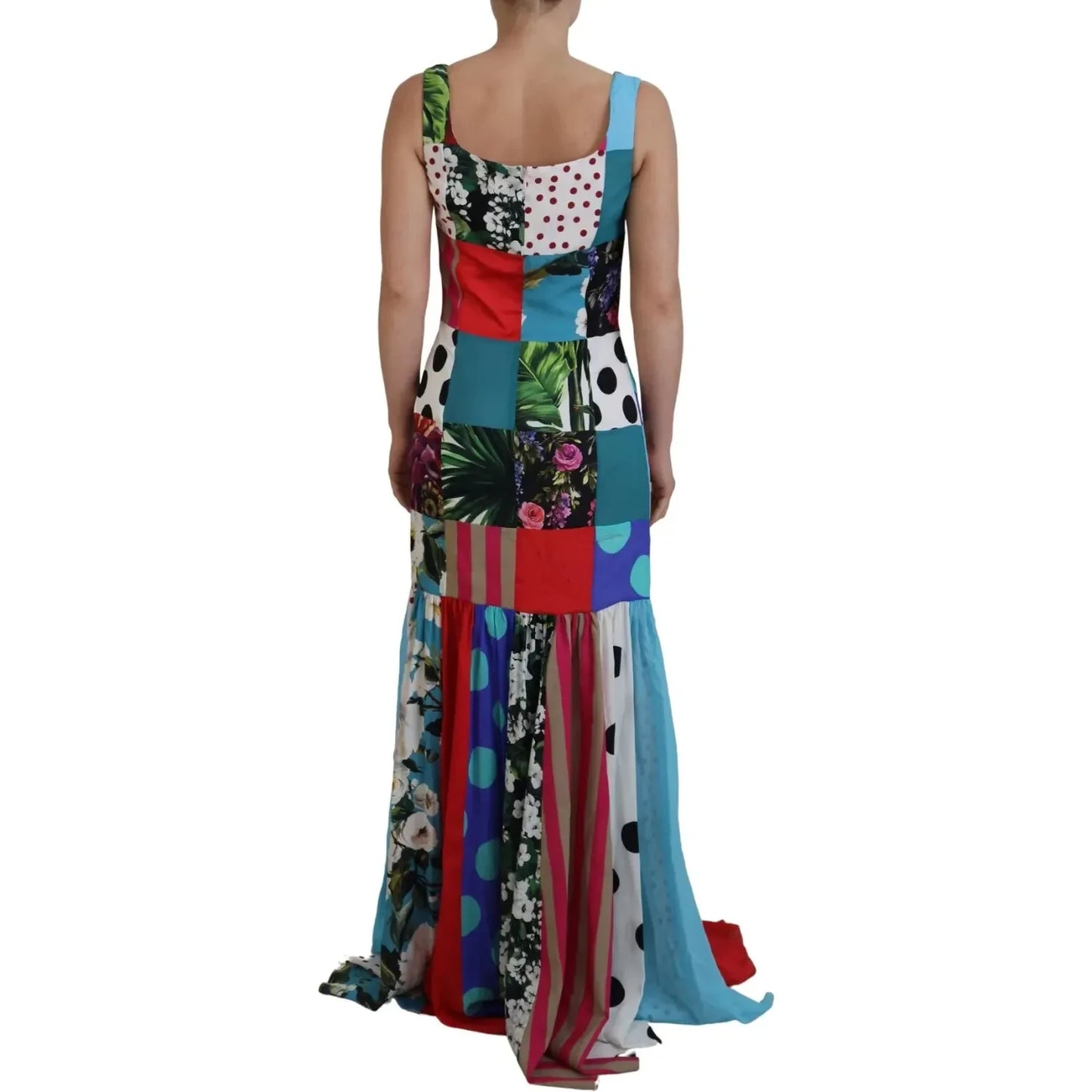 Silk Multicolor Patchwork Sheath Maxi Dress