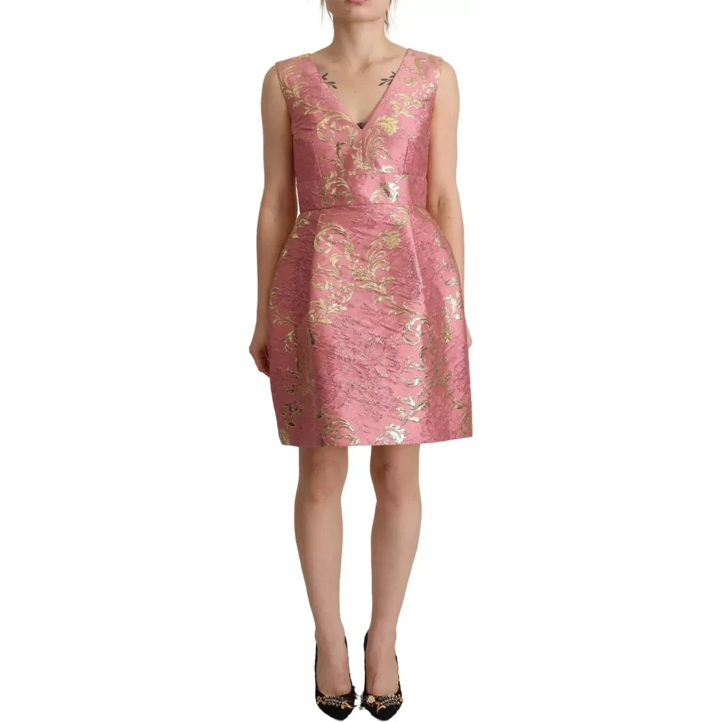 Sundress Pink Floral Jacquard Sleeveless Mini Dress