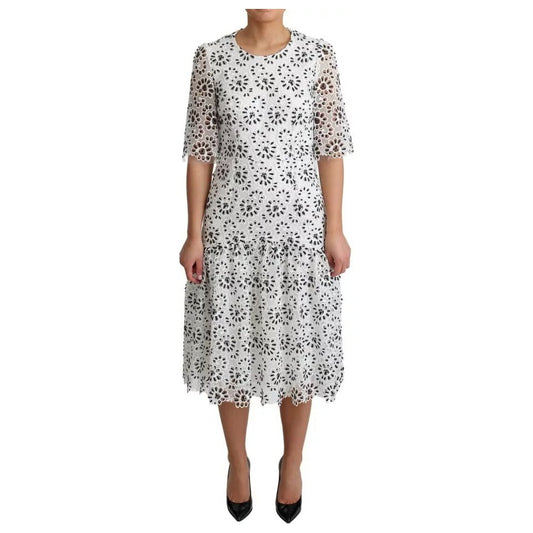 White Cutout Design Polyester A-line Midi Dress