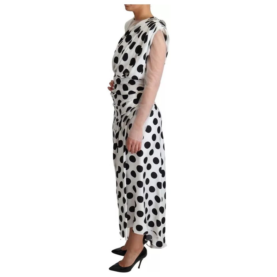 White Polka Dots Crystal One Shoulder Dress