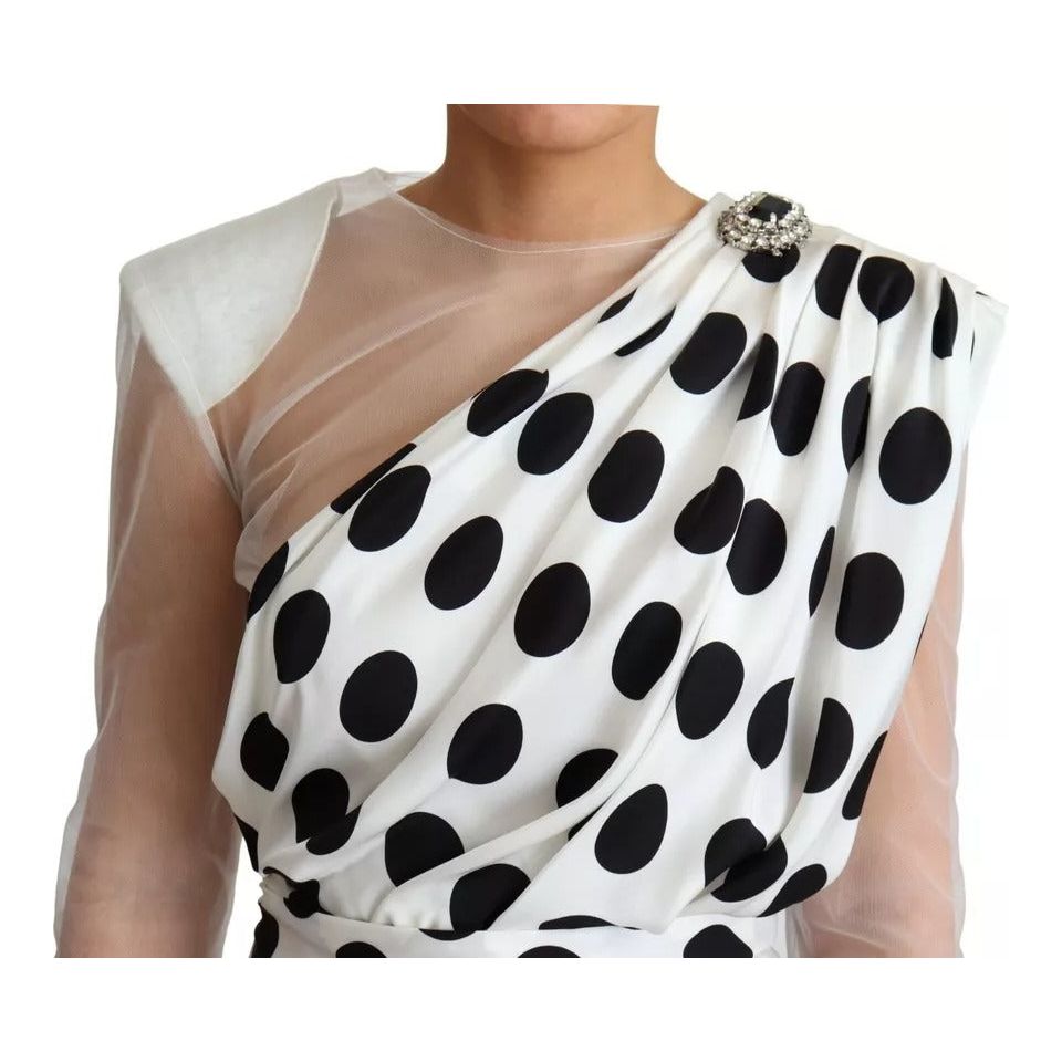 White Polka Dots Crystal One Shoulder Dress