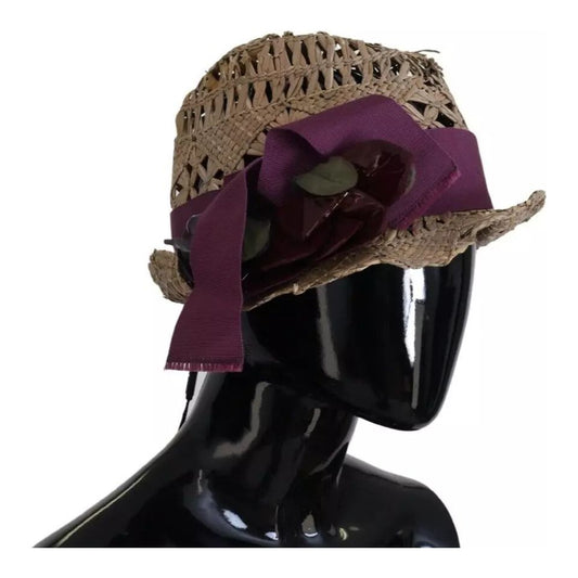 Brown Ribbon Floral Embellished Straw Hat