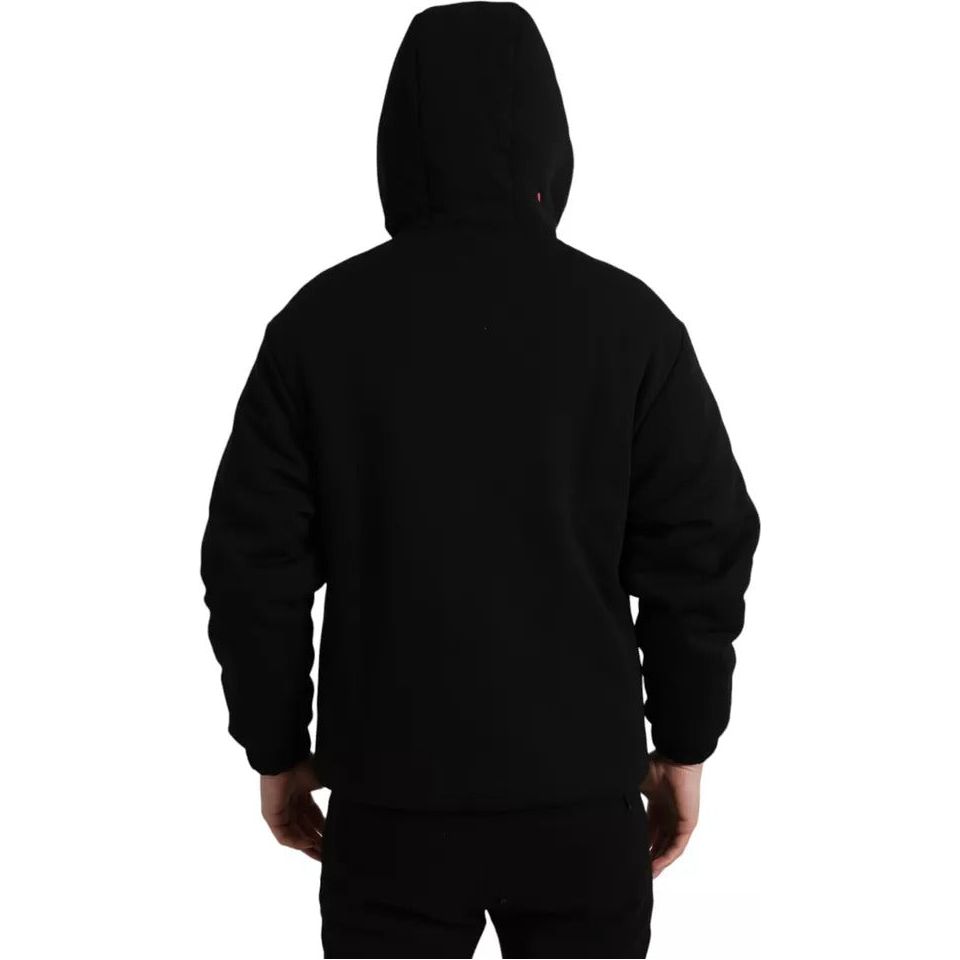 Black Cotton Hooded Logo Bomber Jacket