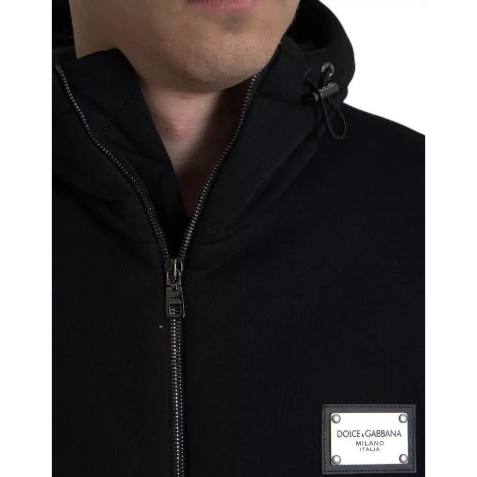 Black Cotton Hooded Logo Bomber Jacket