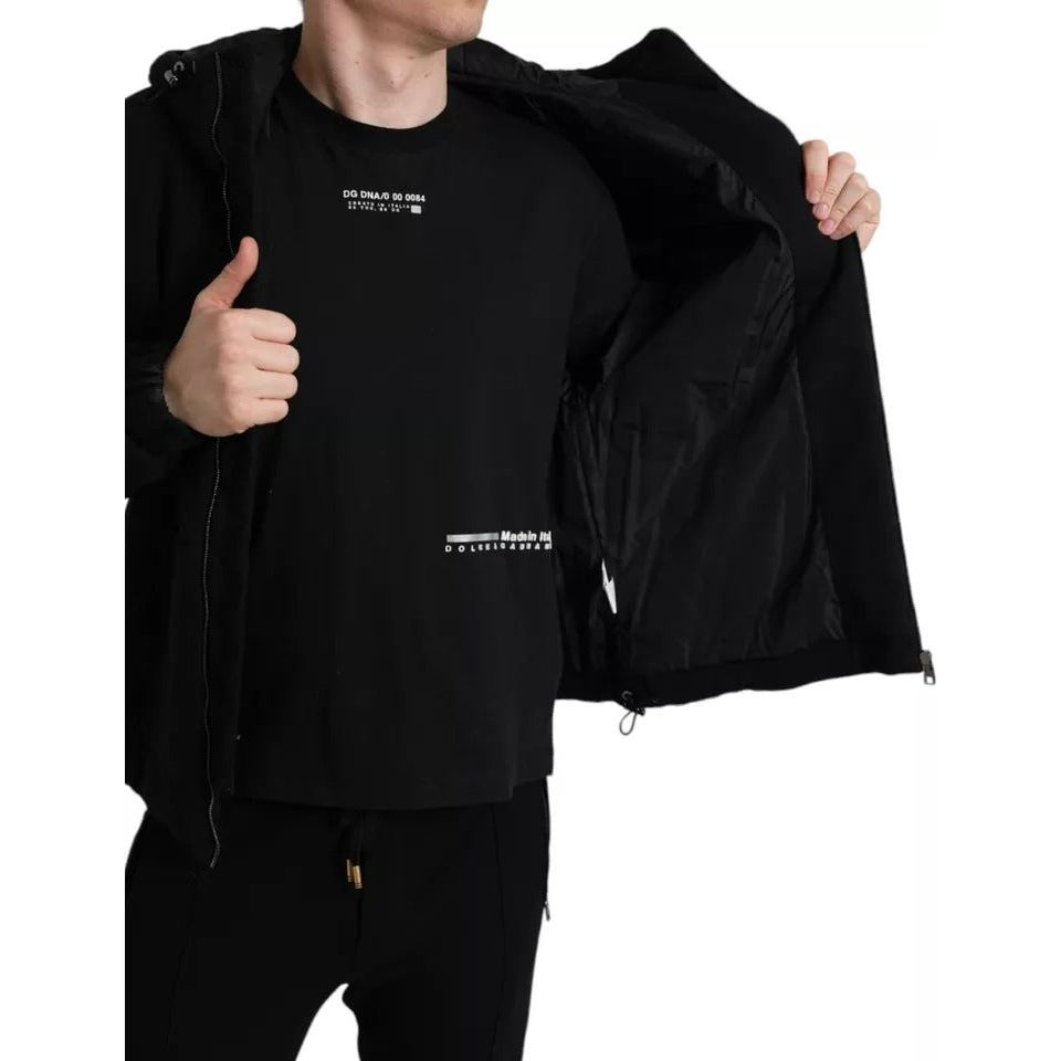 Black Cotton Hooded Logo Bomber Jacket