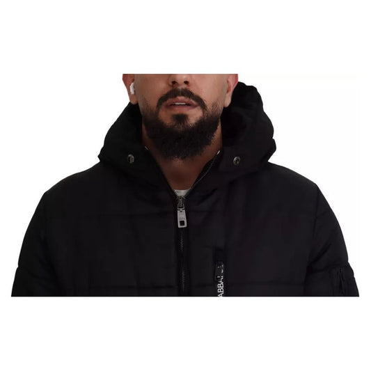 Black Nylon Hooded Parka Coat Winter Jacket