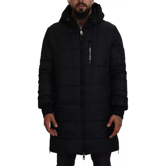 Black Nylon Hooded Parka Coat Winter Jacket