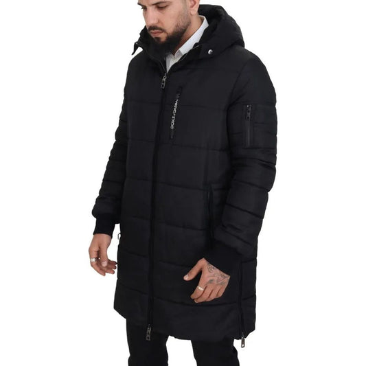 Black Nylon Hooded Parka Coat Winter Jacket