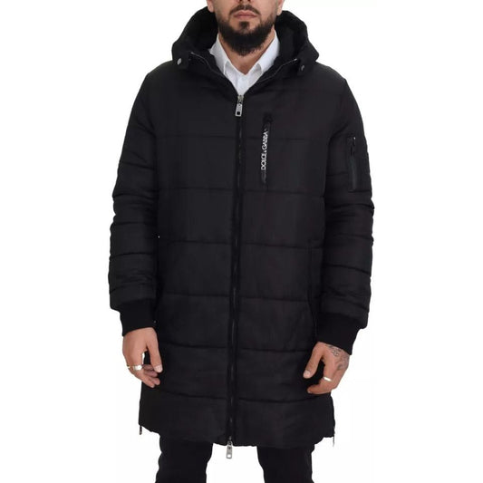 Black Nylon Hooded Parka Coat Winter Jacket