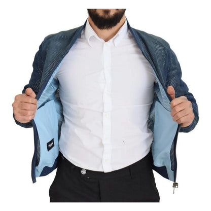 Dolce & Gabbana Blue Leather Perforated Full Zip Jacket