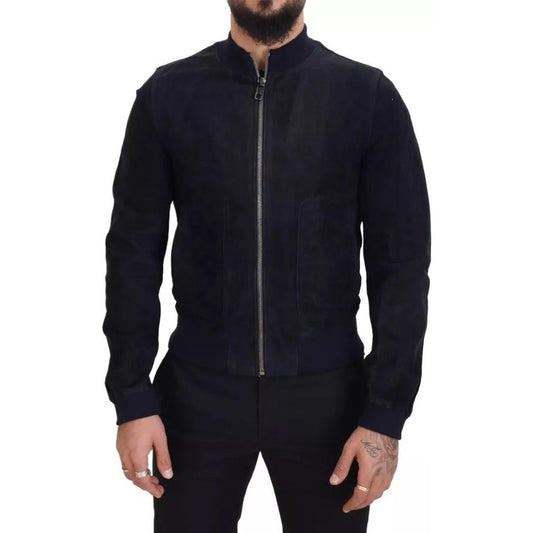 Dark Blue Suede Lambskin Blouson Jacket