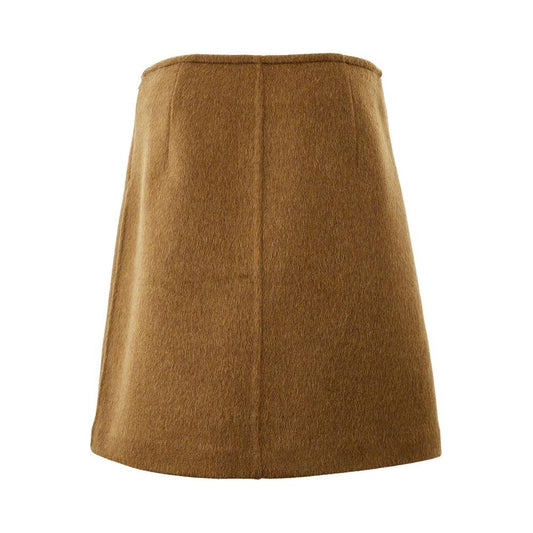 Elegant Wool Midi Skirt in Brown