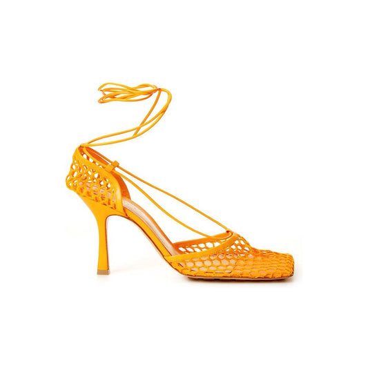 Elegant Orange Cotton Leather Sandals