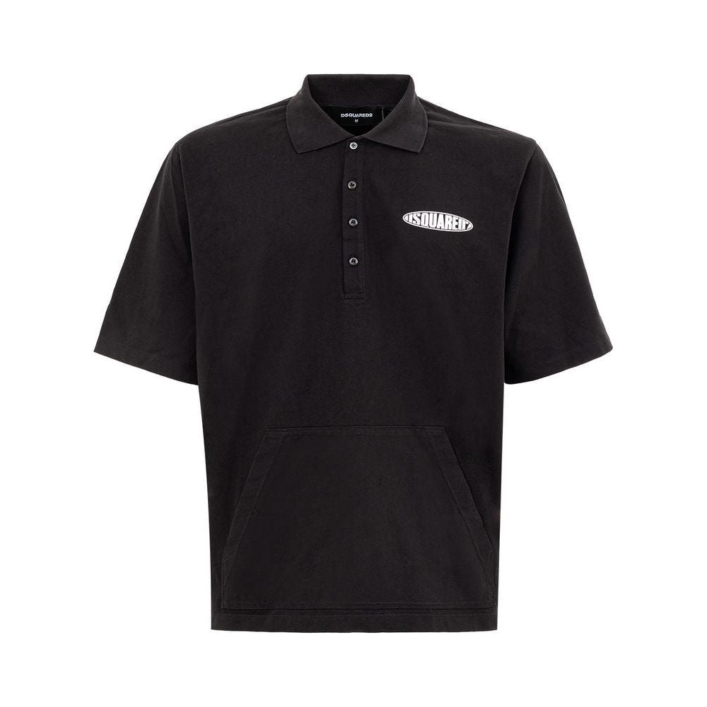 Sleek Black Cotton Polo for Modern Men