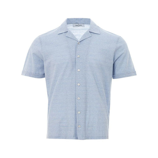 Elegant Light Blue Linen-Cotton Men's Shirt