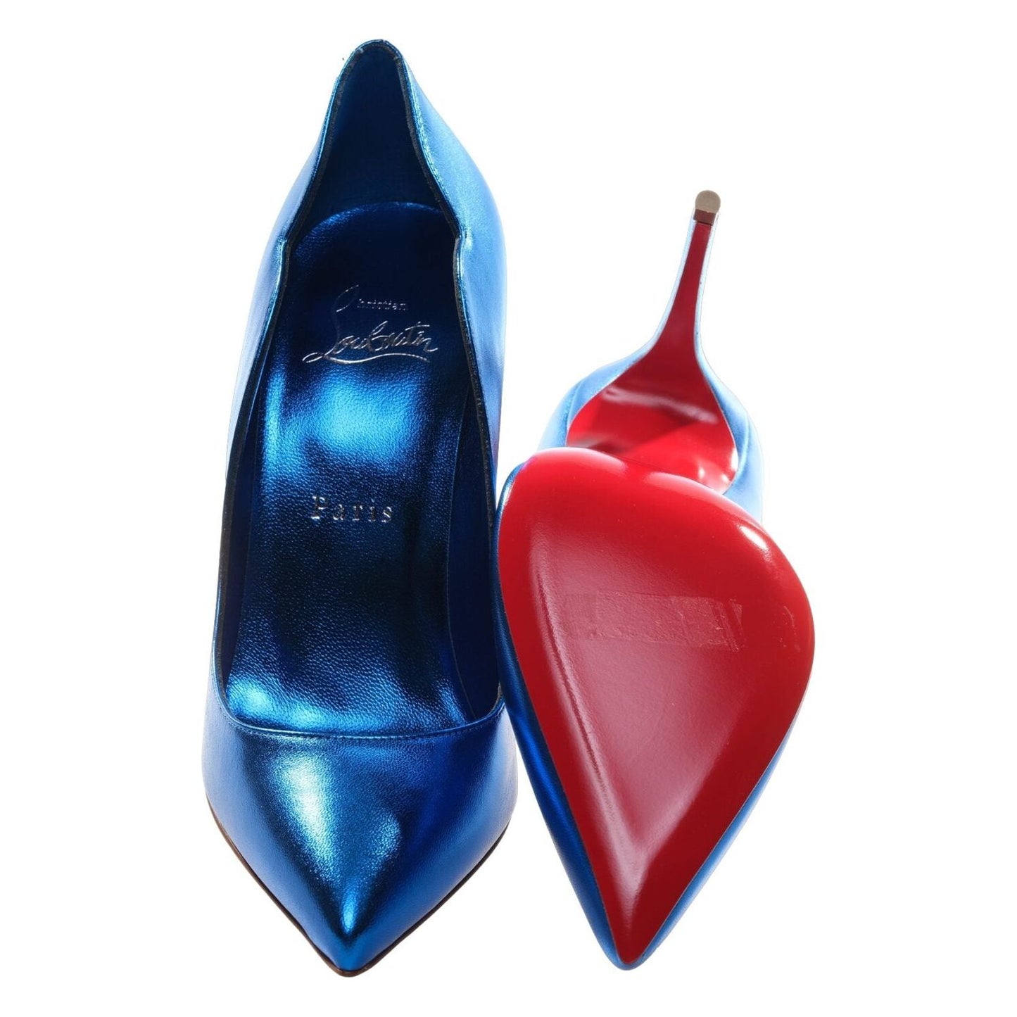 Hot Chick 100 Blue Mirrored Patent Leather High Heel Pumps