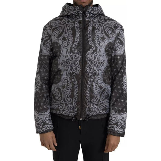 Gray Bandana Hooded Full Zip Bomber Jacket