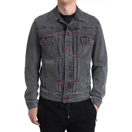 Gray Washed Cotton Stretch Denim Men Jacket