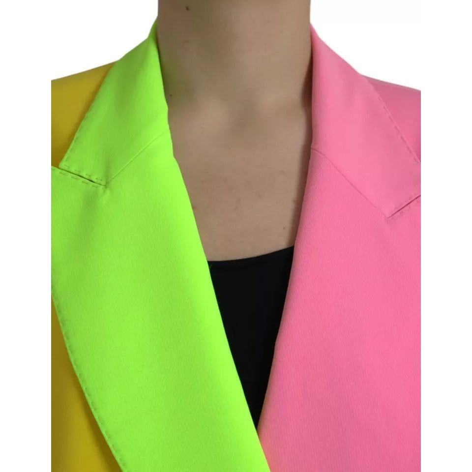 Multicolor Patchwork Peak Lapel Coat Jacket