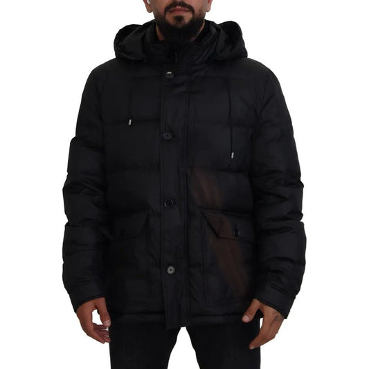 Black Polyester Hooded Parka Coat Winter Jacket