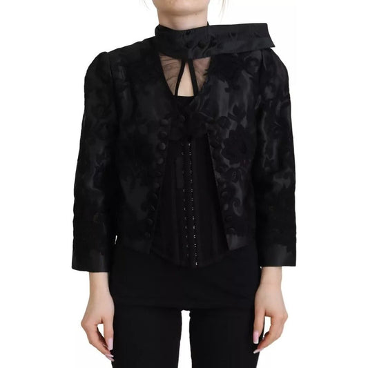 Black Lace Sheer Corset Organza Silk Jacket