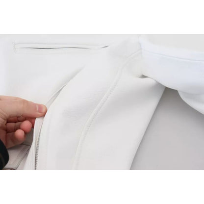 Dolce & Gabbana White Leather Biker Coat Zipper Jacket