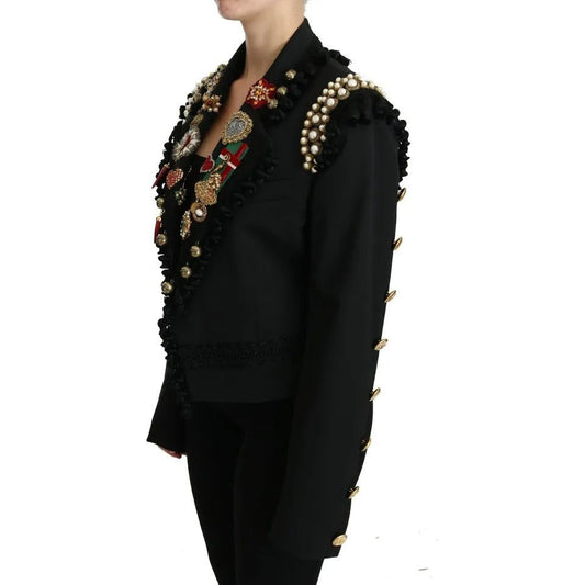 Black Crystal Blazer Coat Wool Jacket