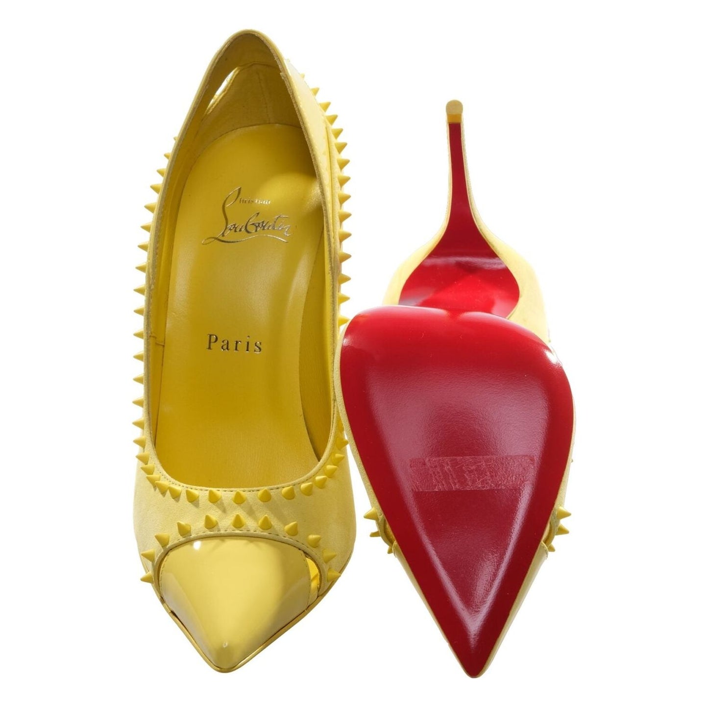 Duvette Spikes 100 Yellow Patent Leather and Suede Spike Studded Heels