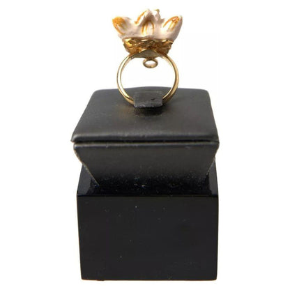 Dolce & Gabbana Gold Brass Resin Beige Dog Pet Accessory Ring FASHION ACCESSORIES