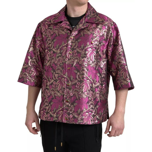 Fuchsia Pink Floral Jacquard Button Down Shirt