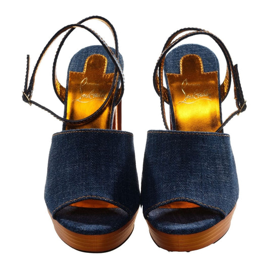 Mira Colunata 120 Navy Blue Denim and Galvanized Heel Wedges