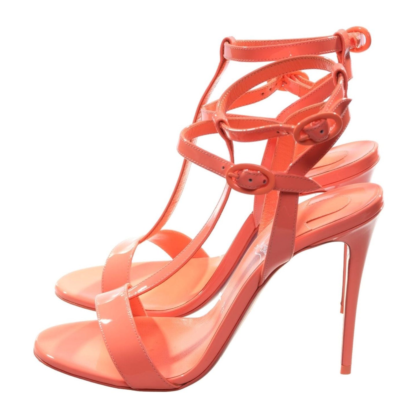 Mara 100 Drag Orange Patent Leather Strappy High Heels