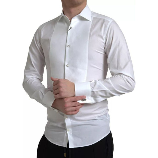 White Bib Cotton Poplin Men Formal GOLD Shirt