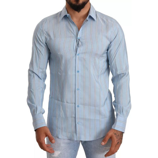 Blue Striped Silk Formal Dress MARTINI Shirt