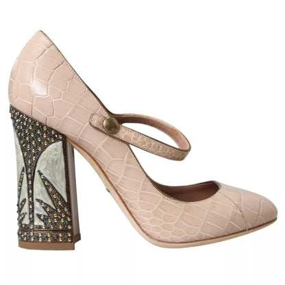 Dolce & Gabbana Beige Leather Mary Janes Embellished Shoes Dolce & Gabbana