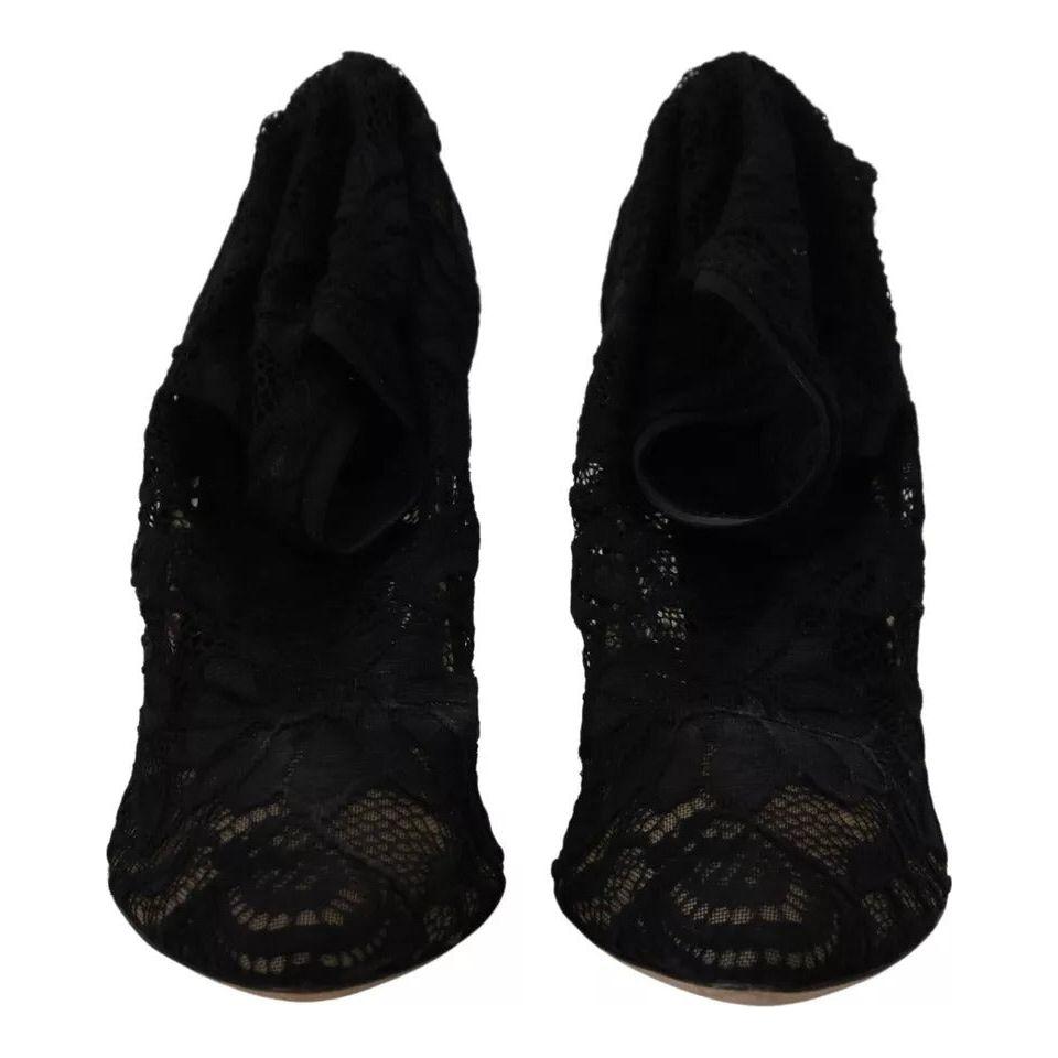 Dolce & Gabbana Black Stretch Socks Taormina Lace Boots Shoes