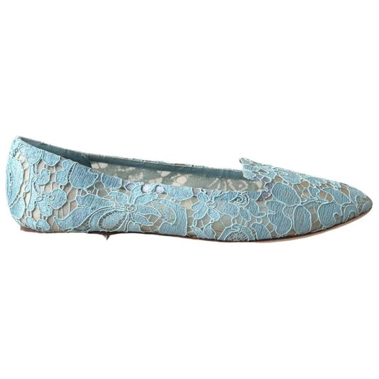 Light Blue Floral Lace Loafers Flats Shoes