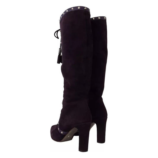 Dolce & Gabbana Purple Suede Leather Studded High Boots Shoes Dolce & Gabbana