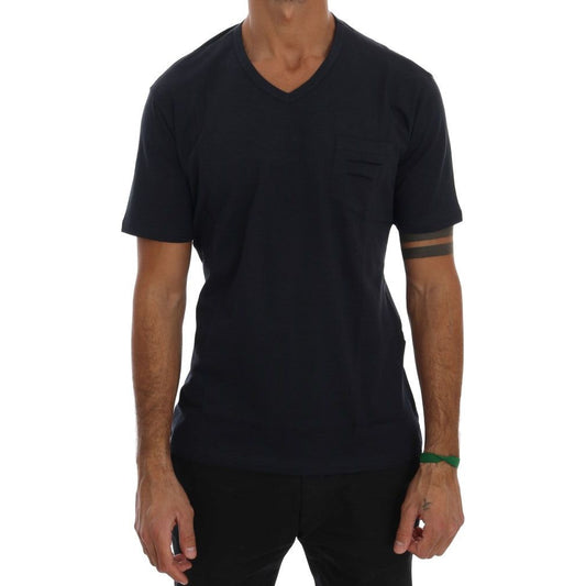 Daniele Alessandrini Chic Blue V-Neck Cotton Tee Daniele Alessandrini