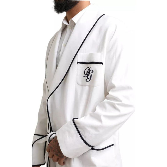 White Linen Belted Robe DG Logo Sleepwear