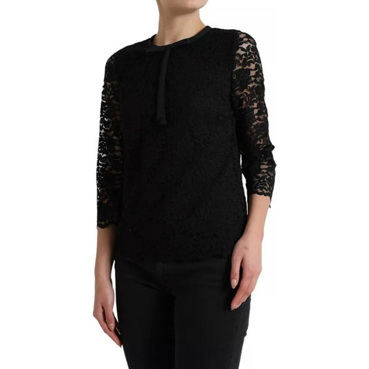 Black Floral Lace Blouse T-shirt Staff Top