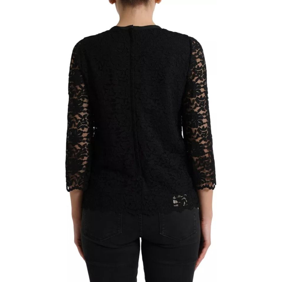 Black Floral Lace Blouse T-shirt Staff Top