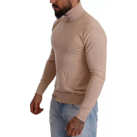 Beige Cashmere Turtleneck Pullover Sweater